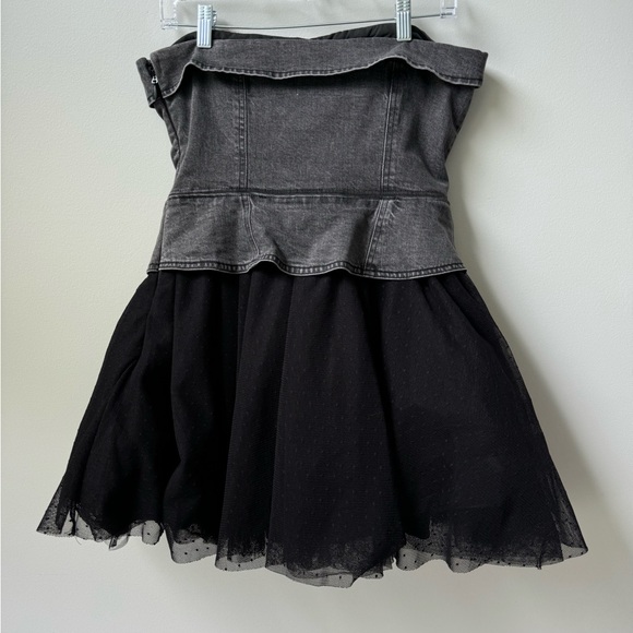 Anthropologie Pilcro Strapless Black Tulle Zip Baby Doll Denim Mini Dress - Picture 4 of 7